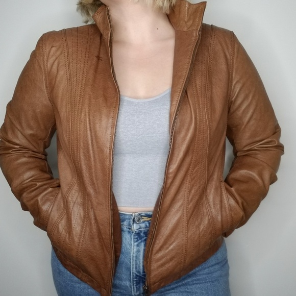 a.n.a Jackets & Blazers - A.N.A New Approach Leather Zippered Jacket Cognac